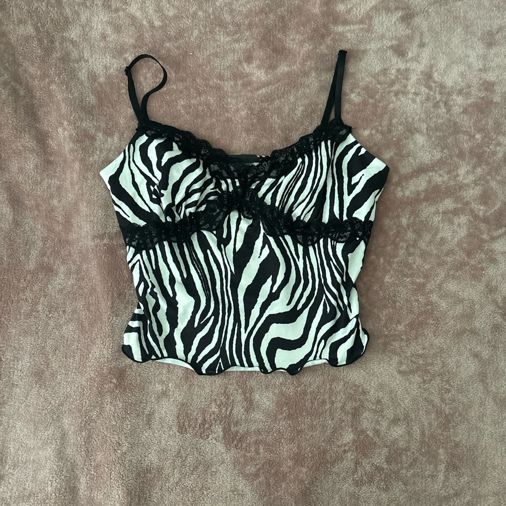 SHEIN Black and White Zebra Lace Cami Top